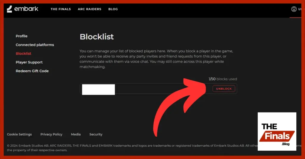 Embark ID page, Click on blocklist option