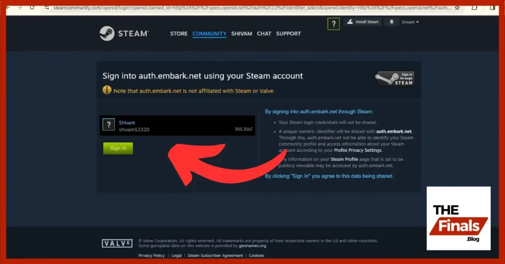 sign in to auth.embark.net using your Steam account